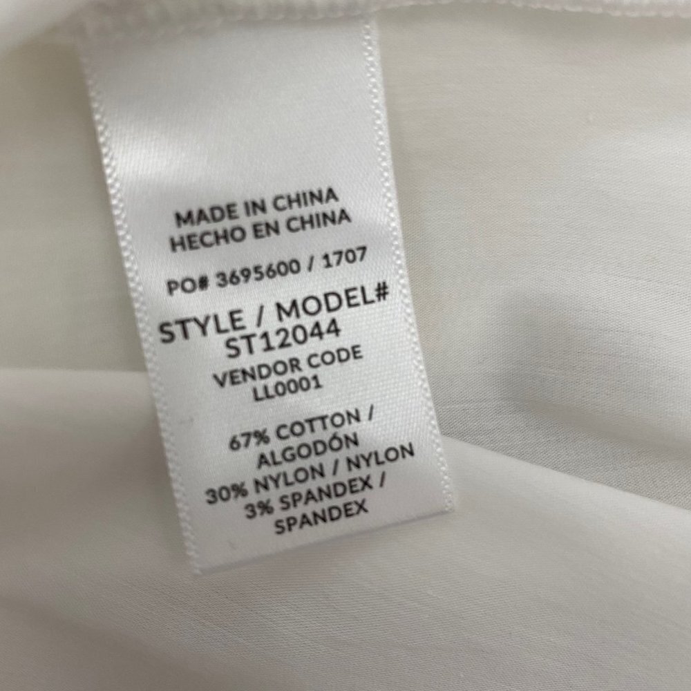 Splendid White Round Neck Button-Placket Ruffle-Sleeve Poplin Shirt Womens Large - Picture 10 of 11